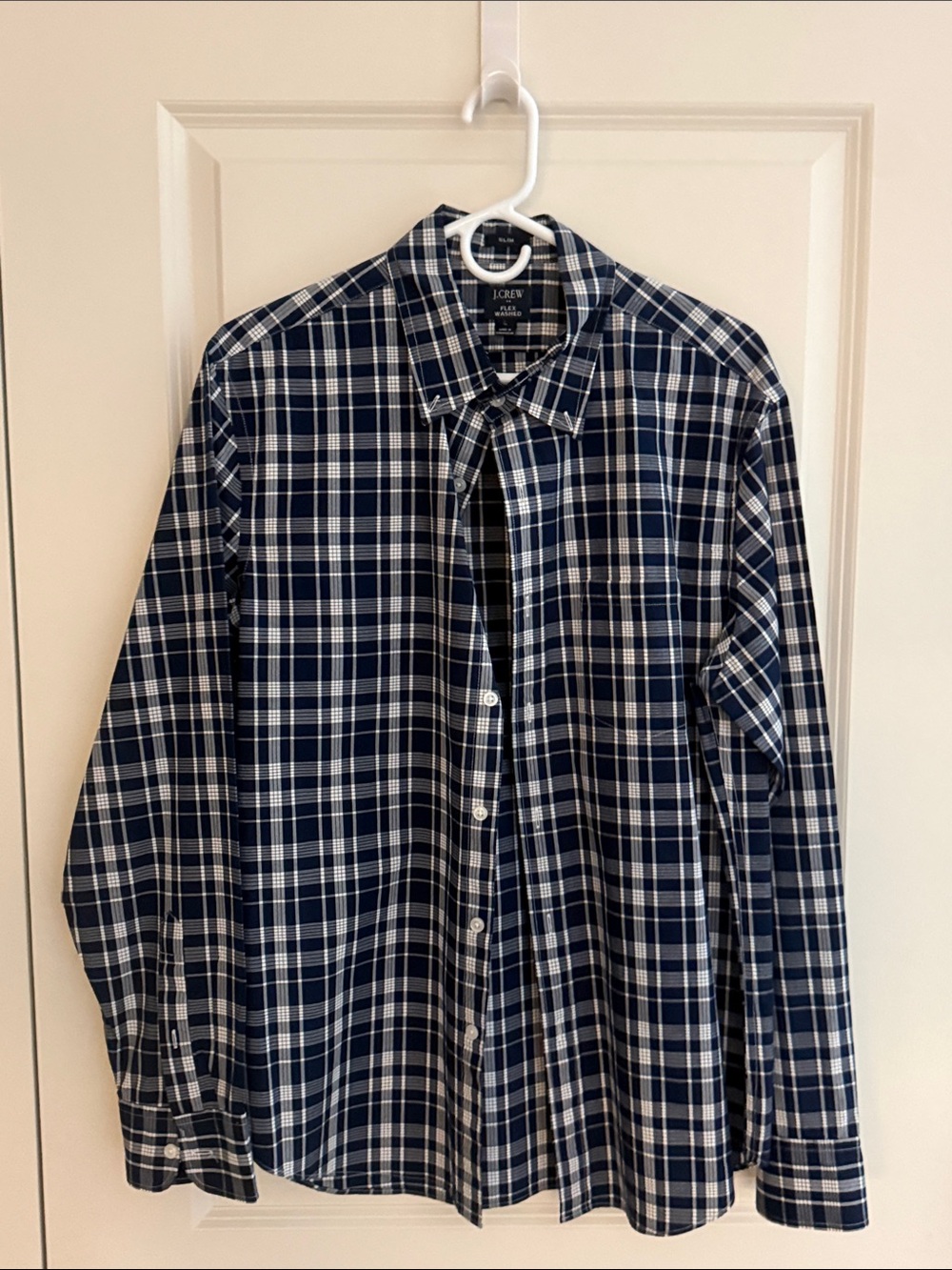 J. Crew Men's Navy and White Plaid Button-Down Shirt